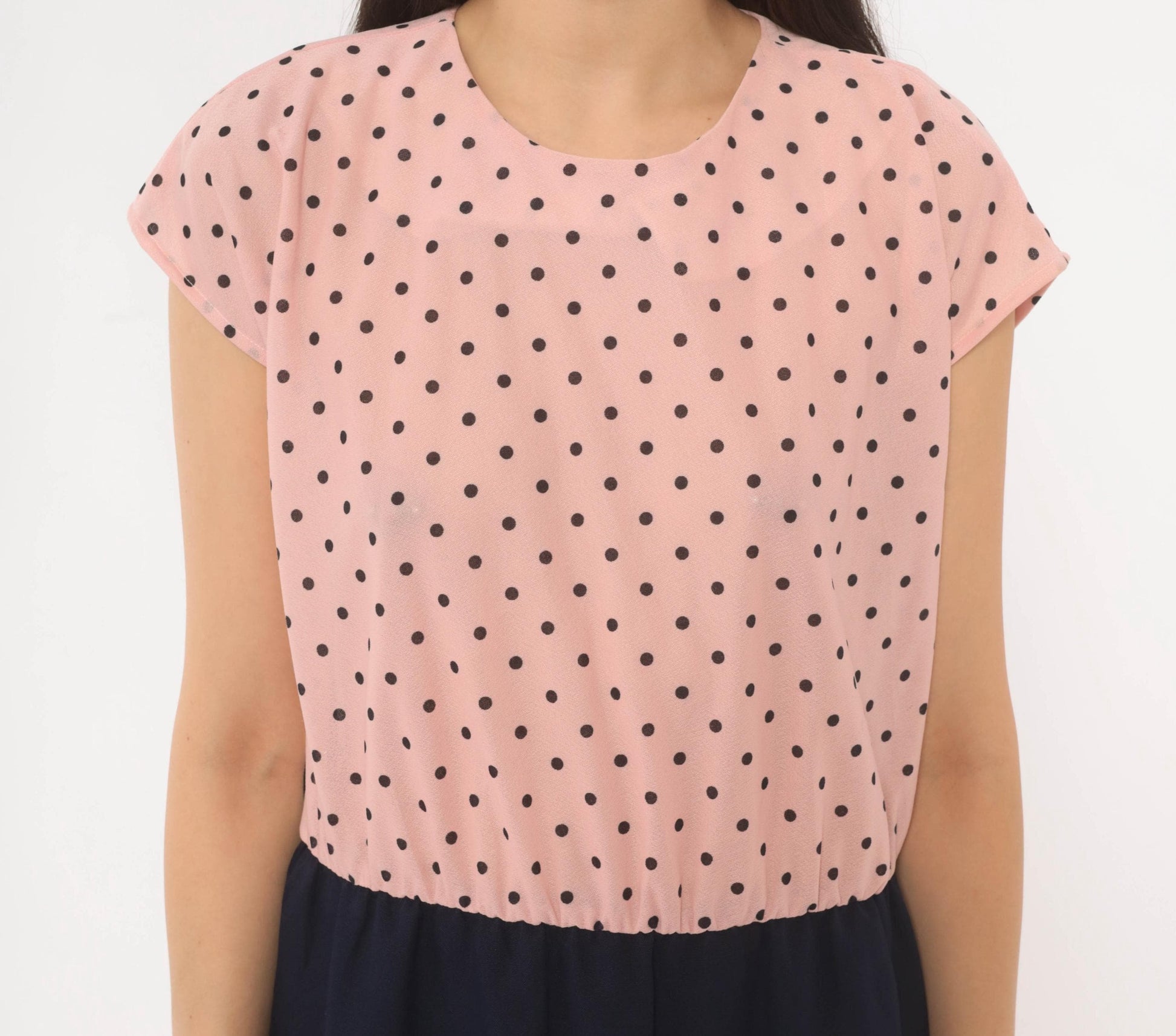 80s Two-Tone Polka Dot Dress Pink Navy Cap Sleeve A-Line Medium M