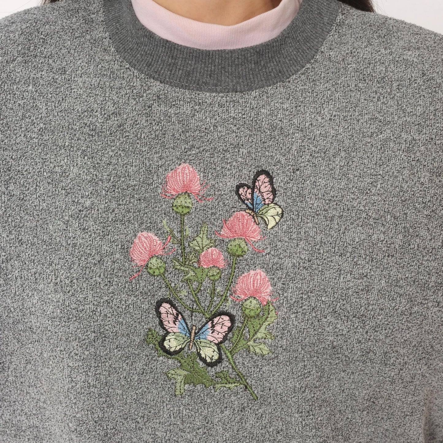 90s Bonworth Embroidered Butterfly Floral Sweatshirt Grey Crewneck Large L