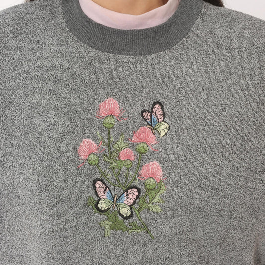 90s Bonworth Embroidered Butterfly Floral Sweatshirt Grey Crewneck Large L