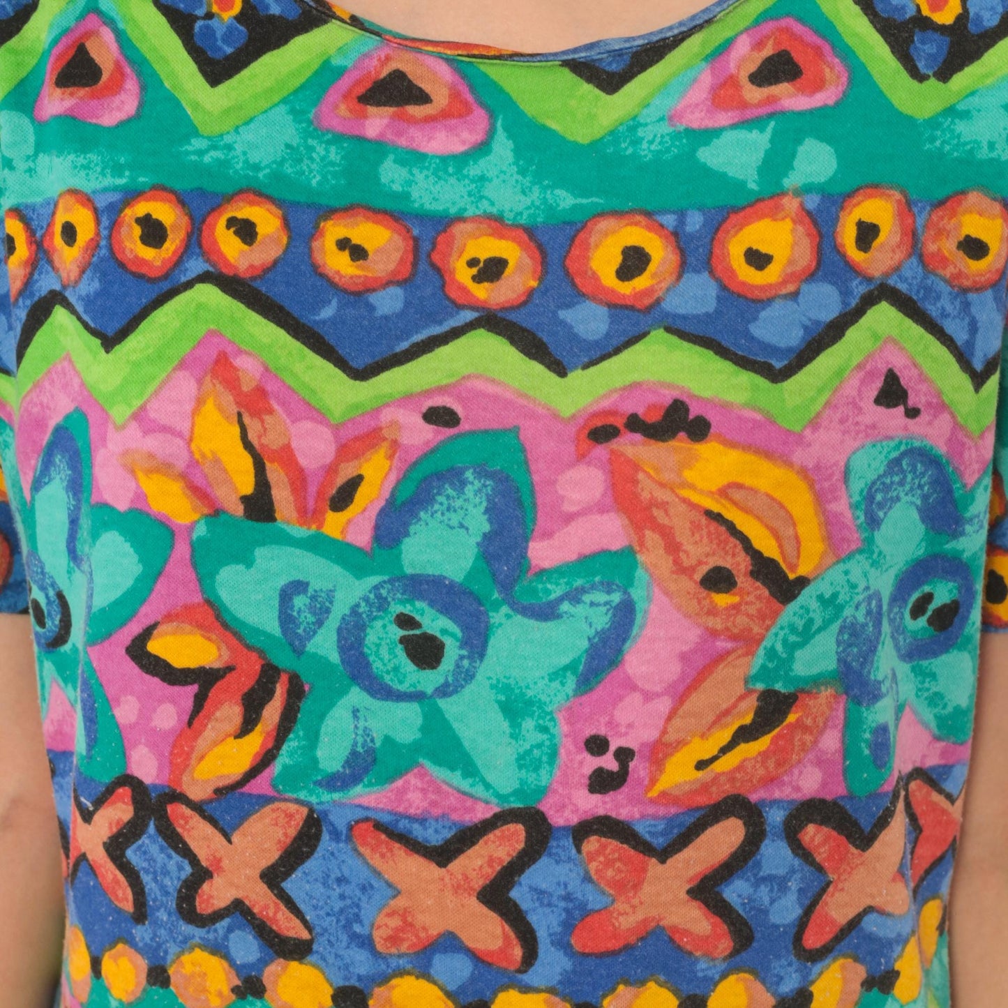 90s Sabino Geometric Tribal Print Maxi Dress Teal Pink Yellow Large L