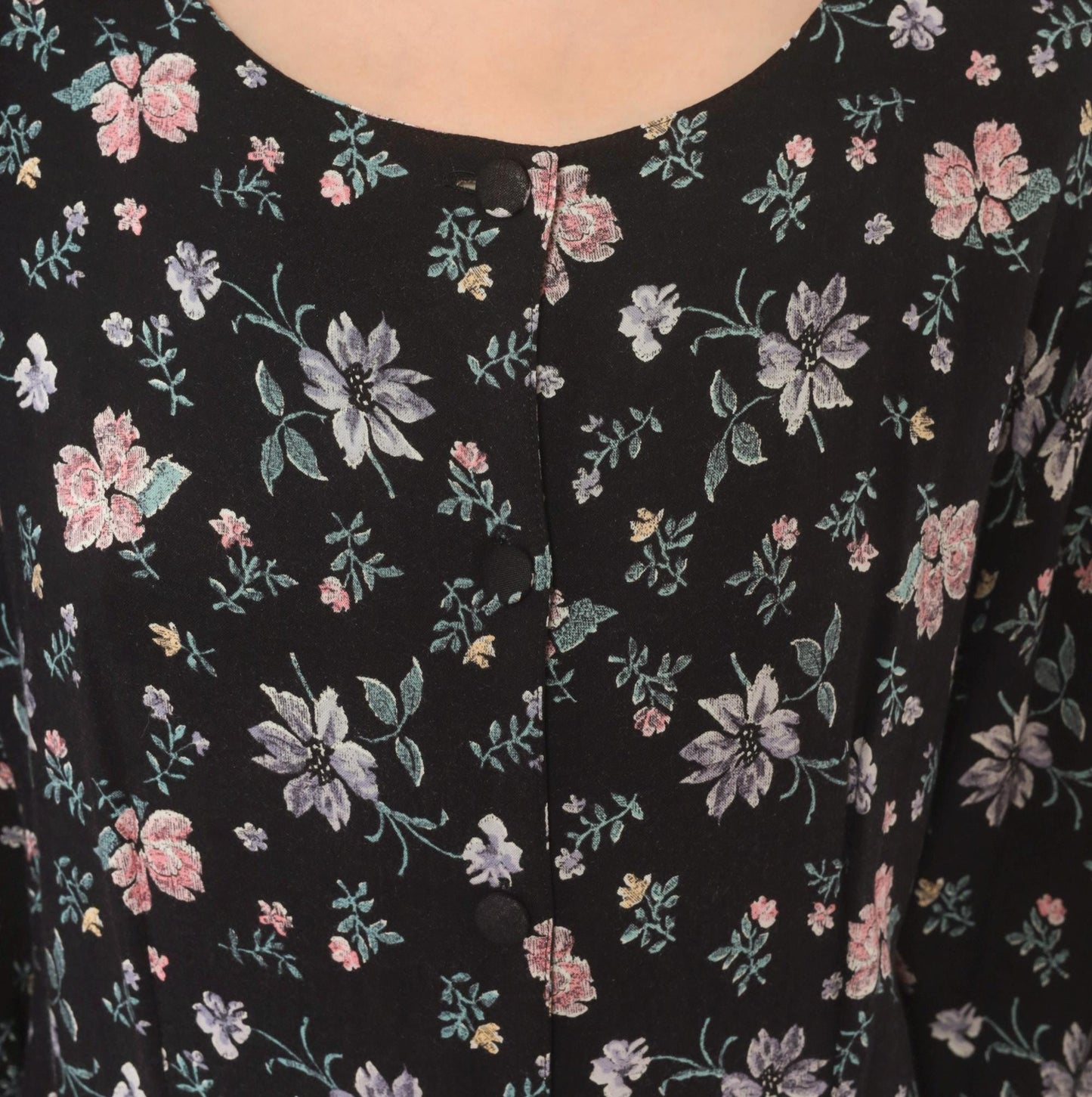 Y2K Putumayo Black Floral Maxi Dress Pink Lavender Button Front Large L