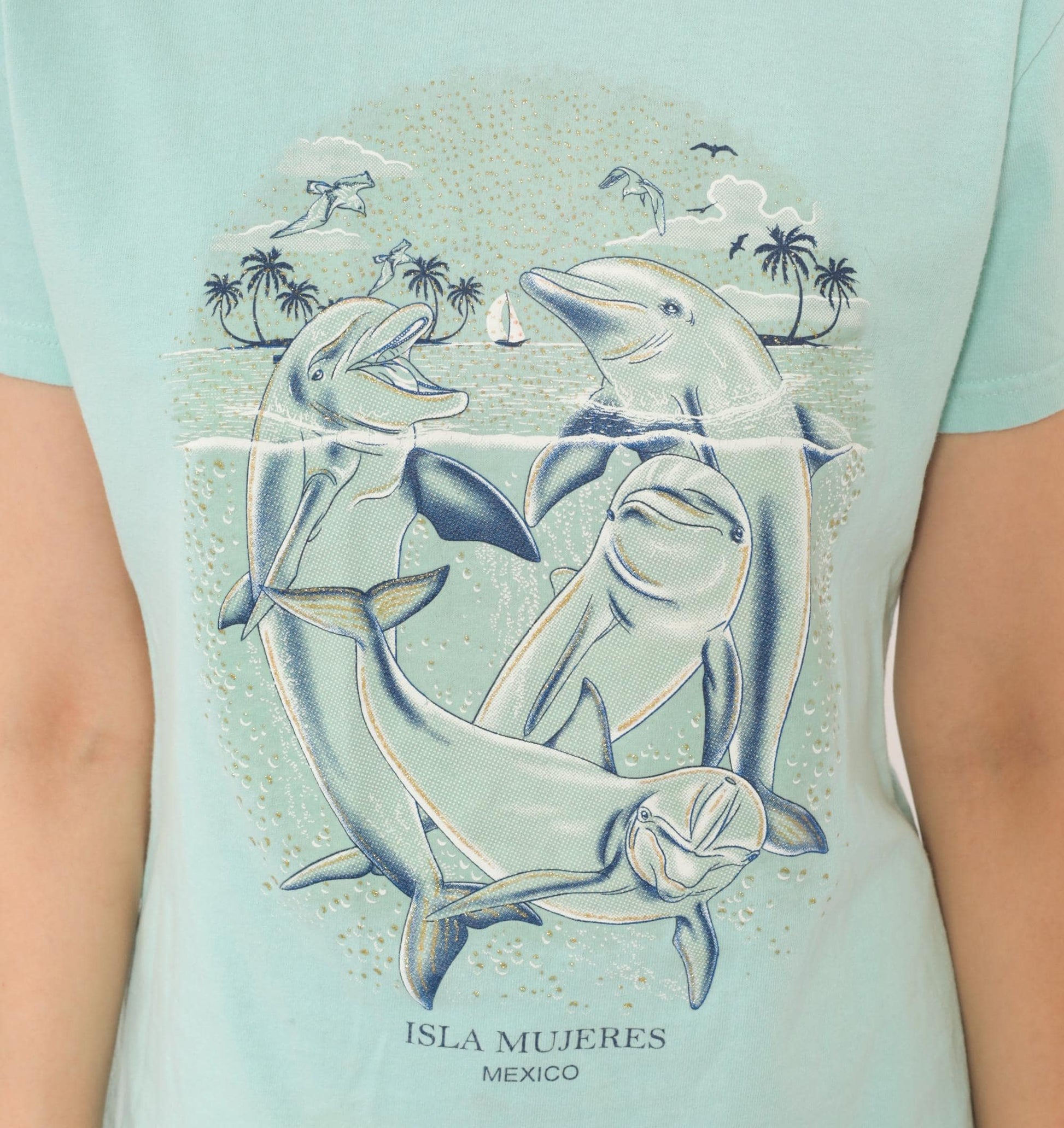 00s Yazbek Dolphin Isla Mujeres Mexico Graphic Tee Mint Green Large L