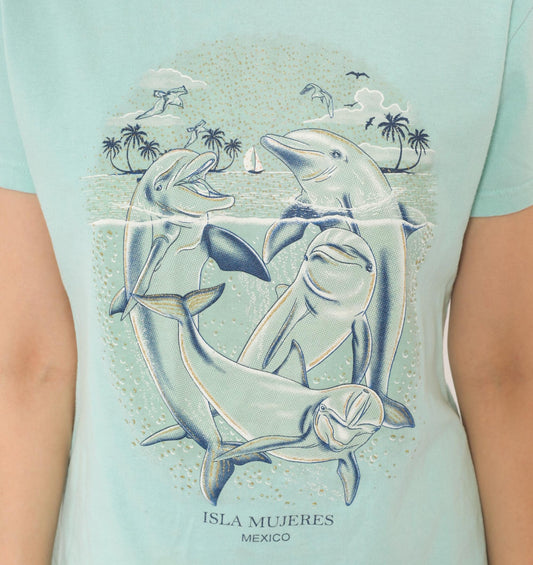 00s Yazbek Dolphin Isla Mujeres Mexico Graphic Tee Mint Green Large L