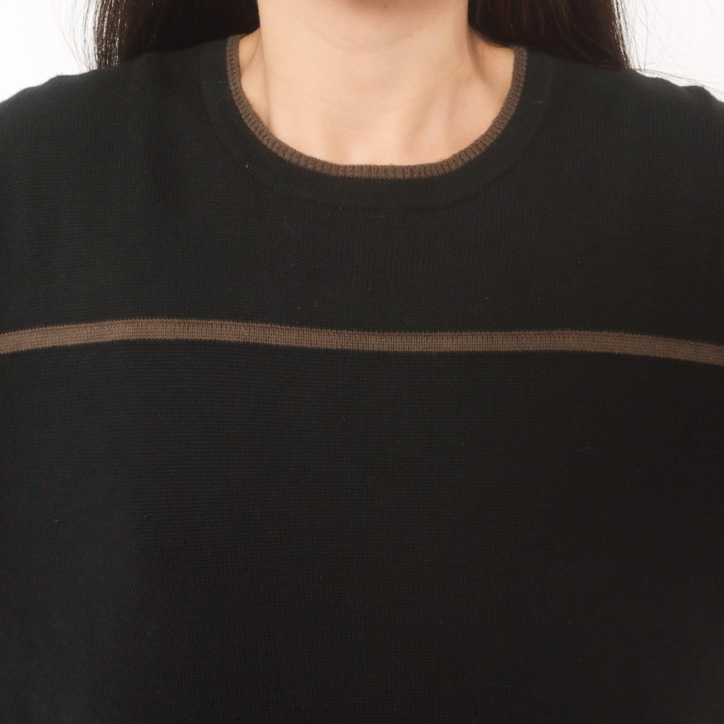 90s Reunion Black Knit Sweater Tan Stripe Crewneck Medium