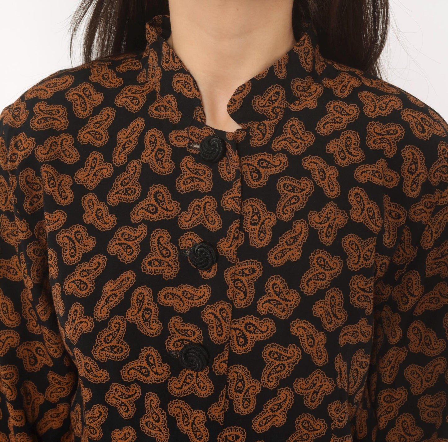 90s Christine David Paisley Mandarin Collar Tunic Black Copper Small S