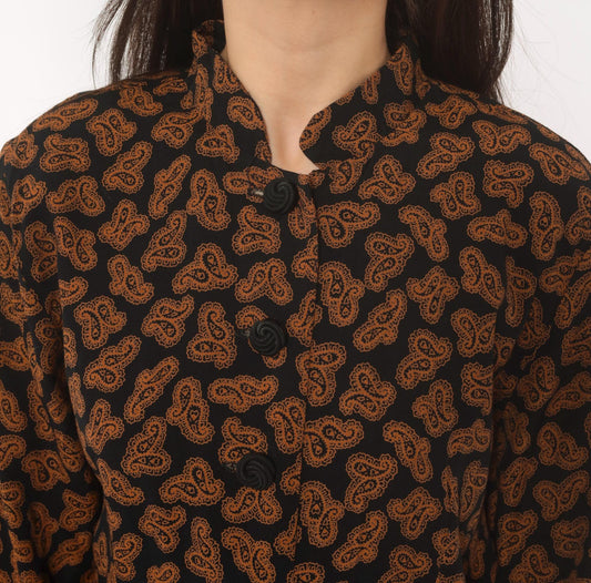90s Christine David Paisley Mandarin Collar Tunic Black Copper Small S