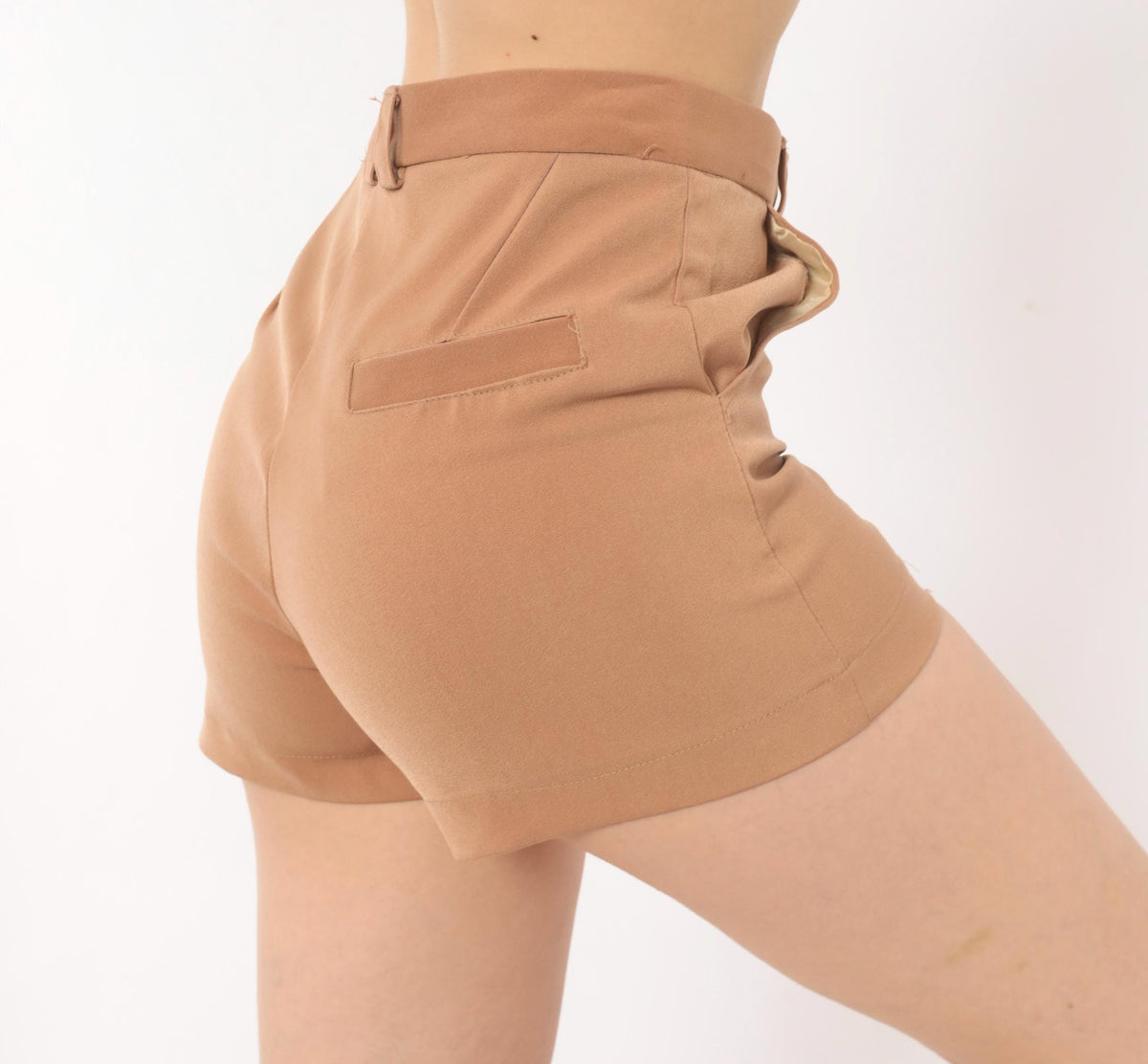 00s Tan Tailored Shorts High Waist Button Front Cuffed Hem Small S
