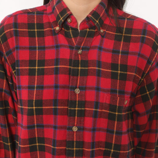 90s High Sierra Plaid Flannel Shirt Red Black Tartan Cotton Small