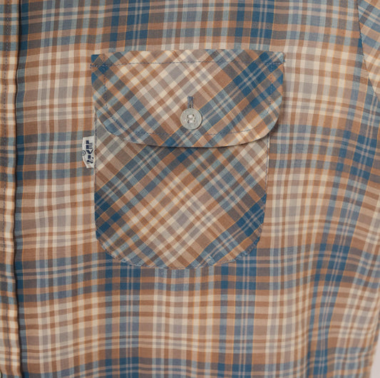 80s Levis Wildfire Plaid Button-Up Shirt Blue Tan Check Mens Medium