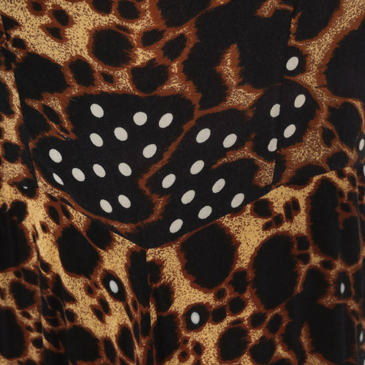 Y2K Bila Animal Print Maxi Dress Leopard Polka Dot V-Neck Half Sleeve Medium M