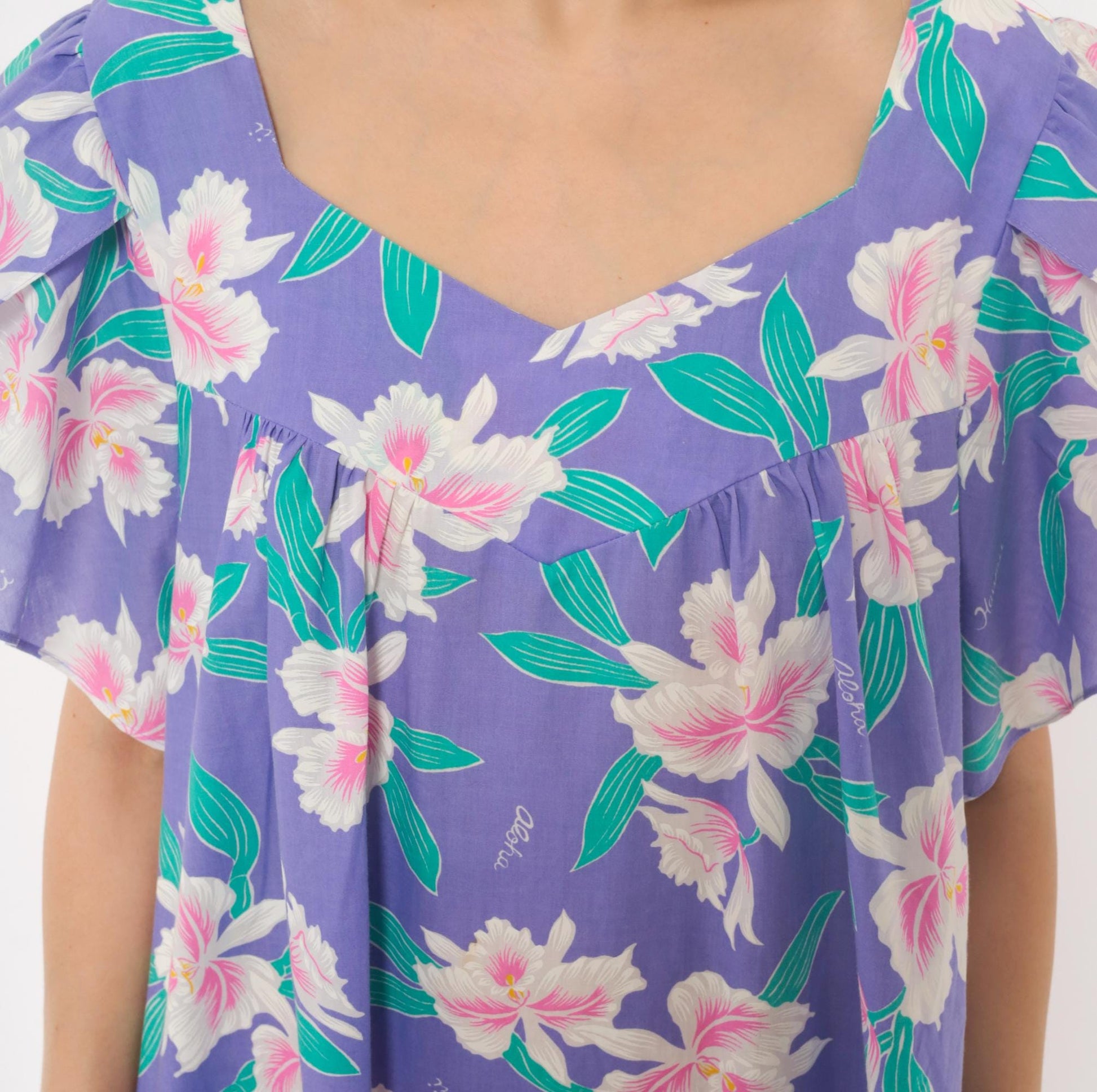 80s Jade Fashions Hawaiian Muumuu Dress Purple Orchid Floral Plus Size XXL