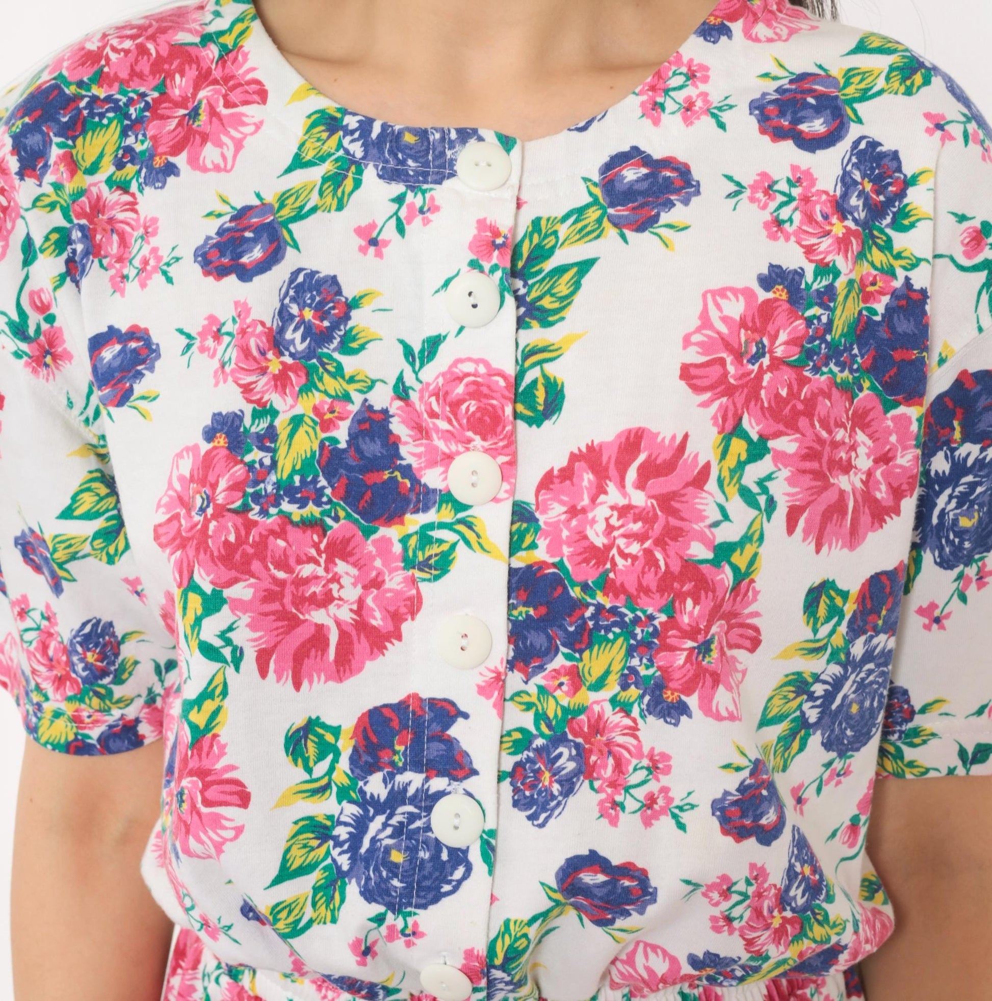 90s Jason Maxwell Floral Romper White Pink Rose Print Cotton Playsuit Medium