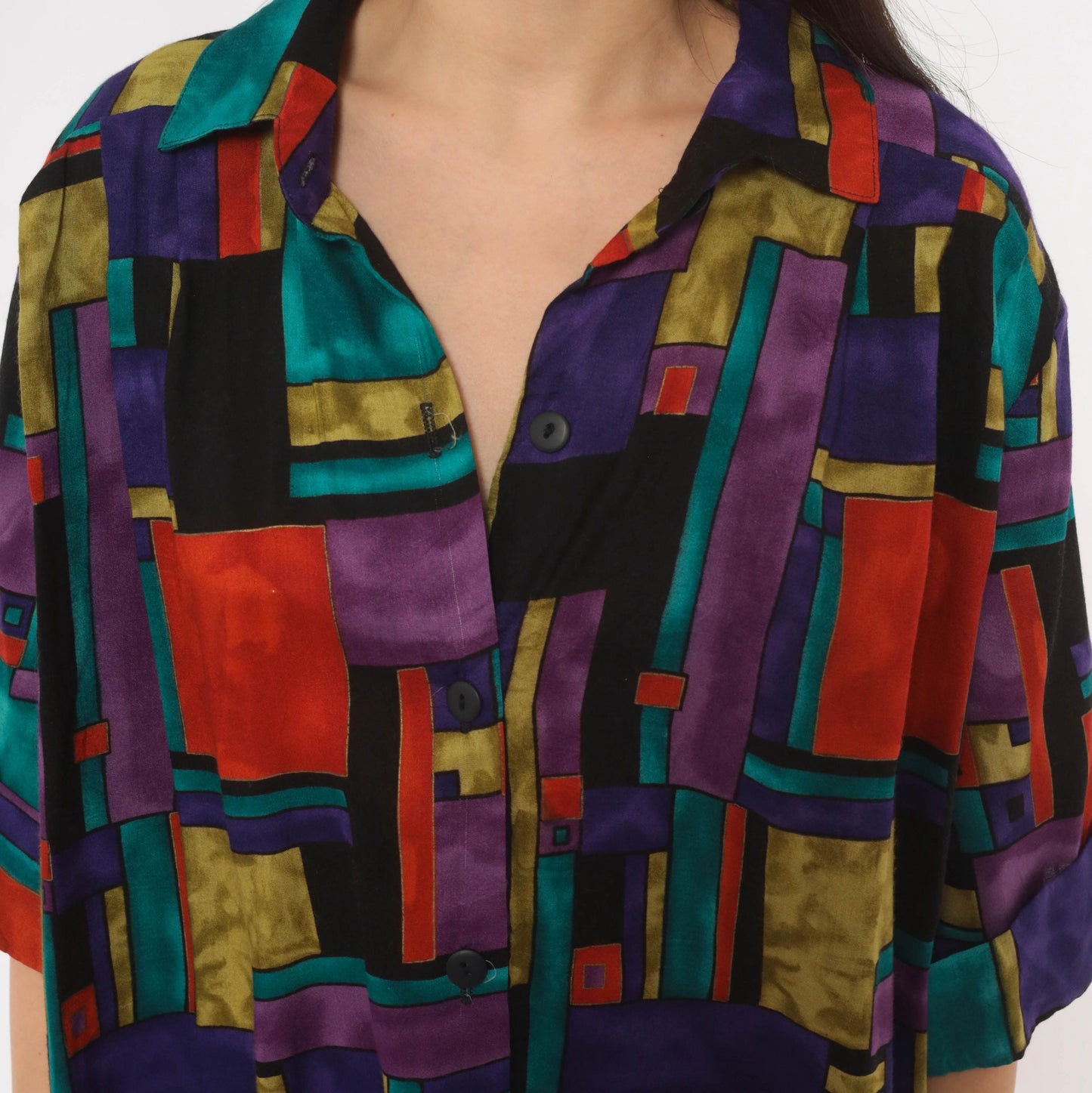 90s A Personal Touch Color Block Abstract Shirt Purple Teal Red Gold Extra Large XL