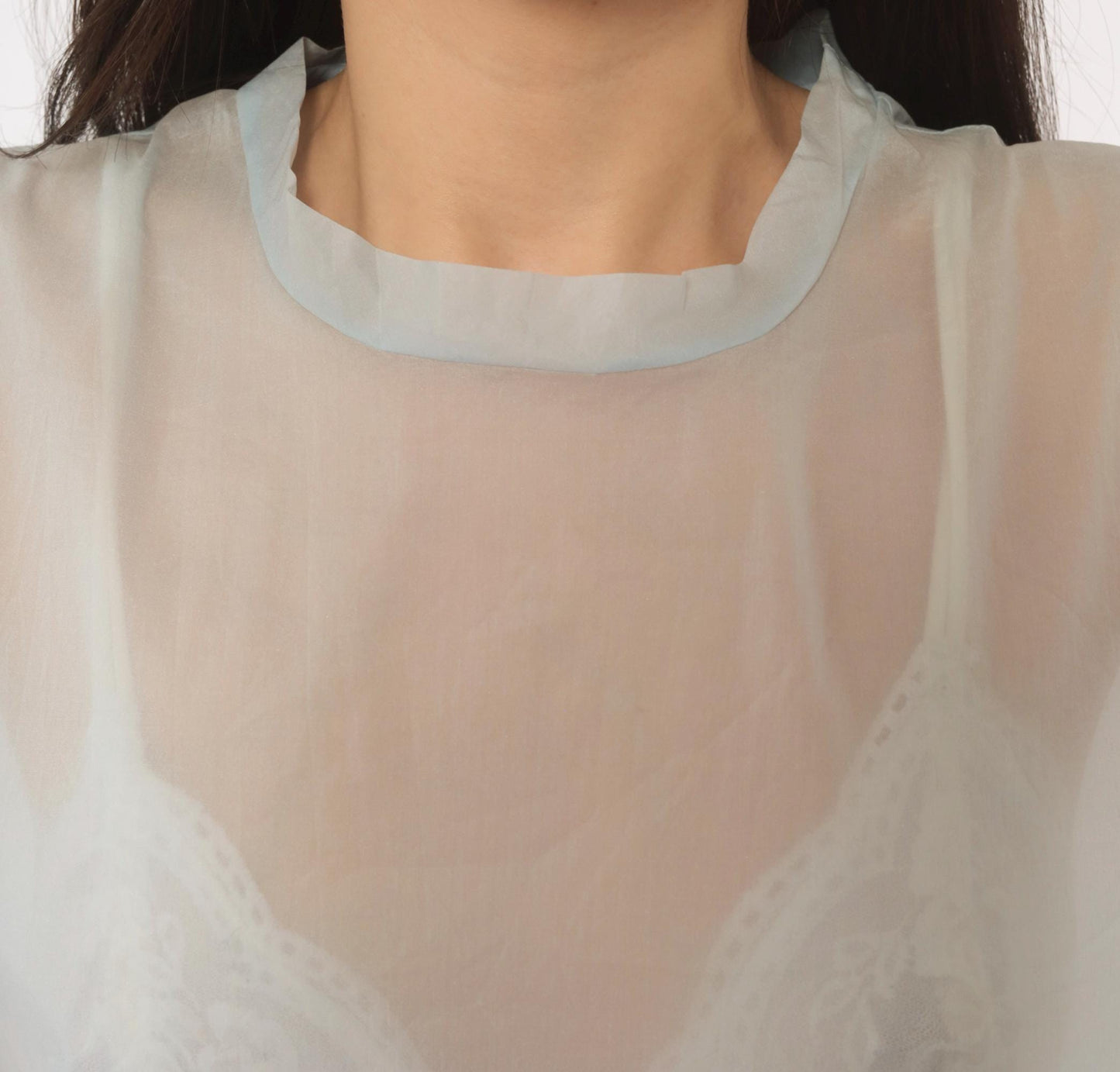 90s Baby Blue Sheer Organza Blouse Half Sleeve Crew Neck Medium M