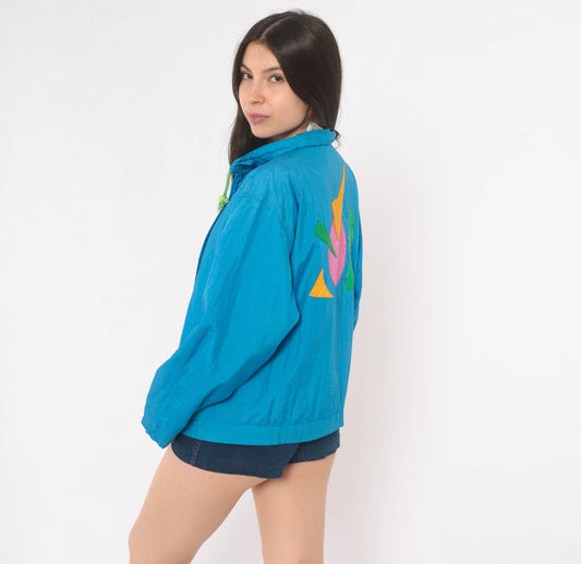 90s Andy Johns Teal Geometric Anorak Half-Zip Windbreaker Medium