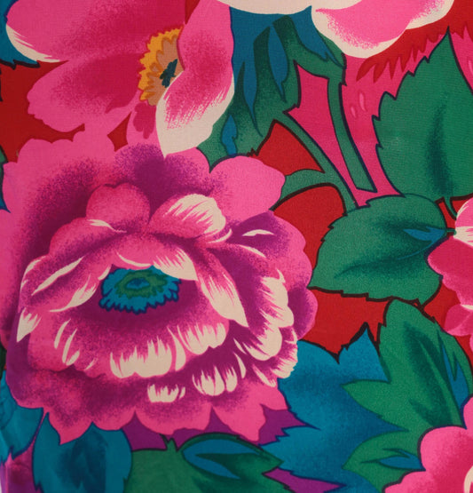 90s Heléne Sidel Silk Camp Collar Shirt Floral Fuchsia Small