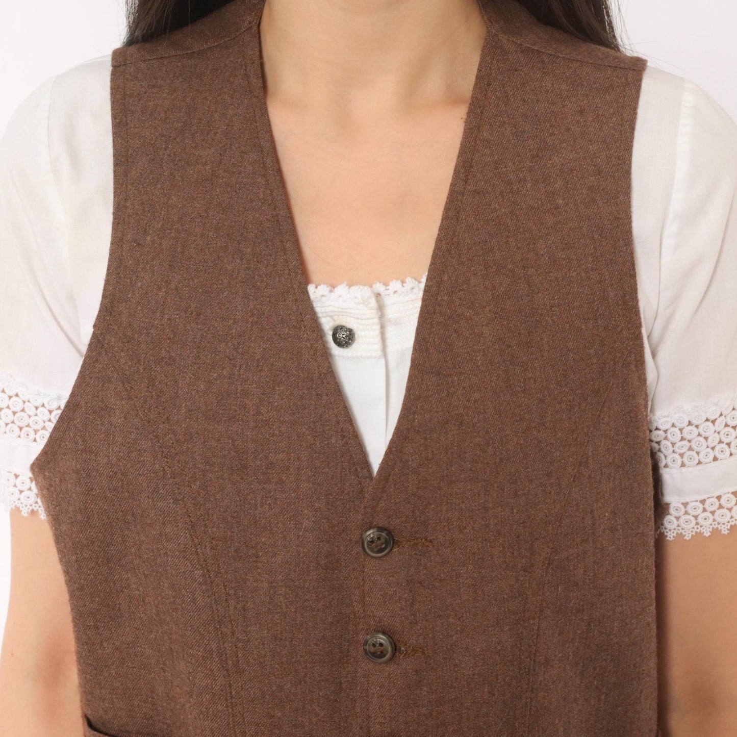 70s Angels Flight Wool Herringbone Vest Brown V-Neck Button Front Small S
