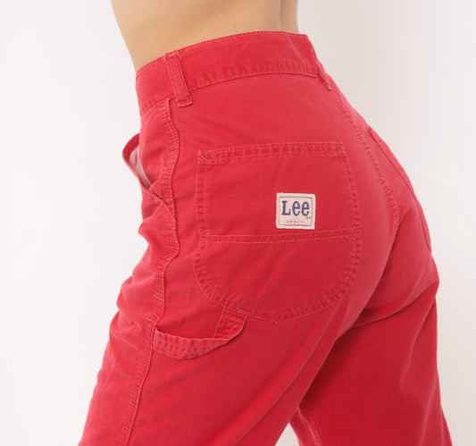 90s Lee Carpenter Pants Red Cotton High Rise Straight Leg Small S