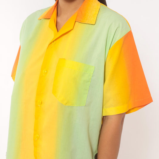 70s Gradient Camp Collar Shirt Orange Yellow Green Colorblock Medium