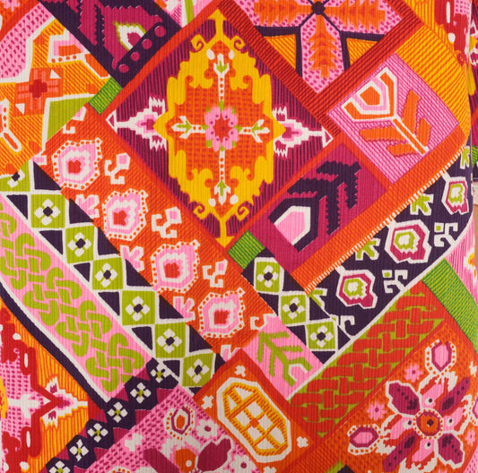 1970s Patchwork Button Front Shift Dress Knee Length Cotton Multicolor Medium M