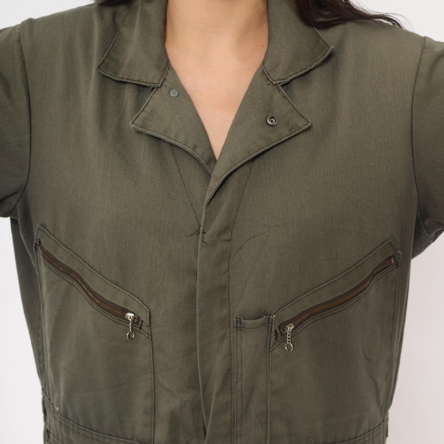 90s Dickies Olive Coveralls Zip Front Short Sleeve Jumpsuit Workwear Extra Large