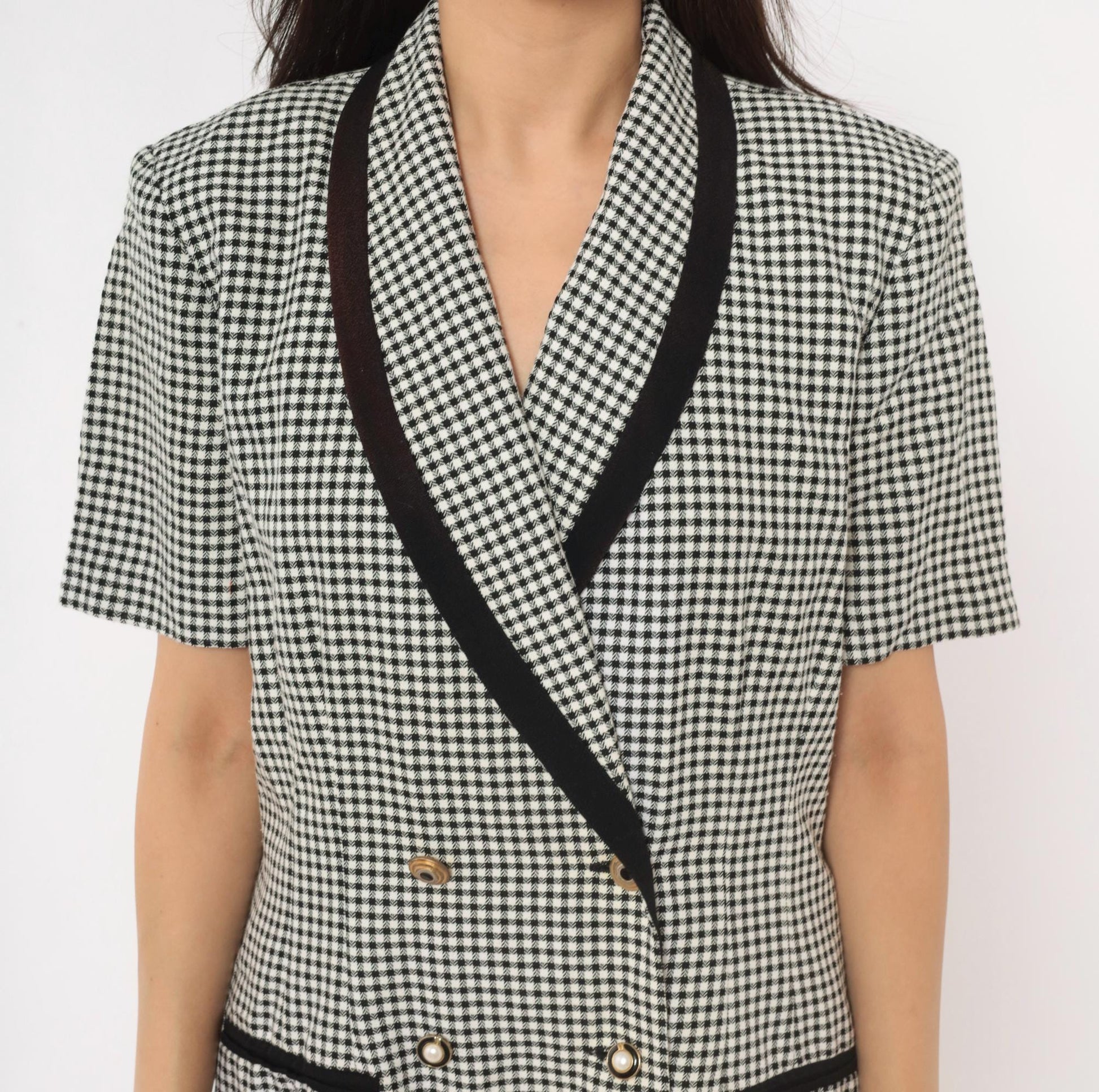 80s Danny & Nicole Gingham Blazer Dress Black White Check Large