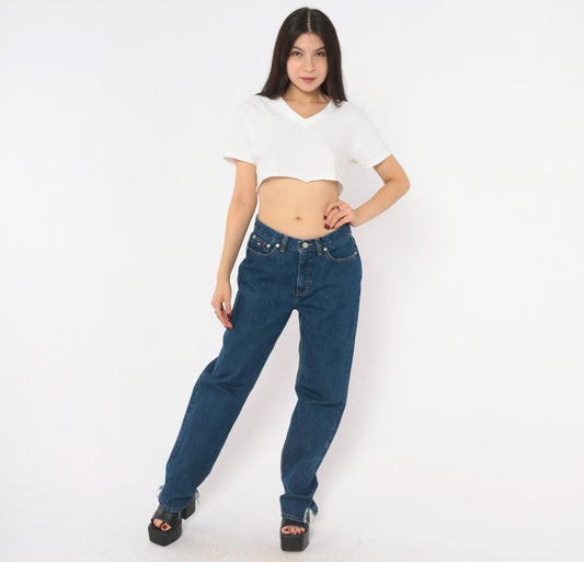 Tommy Hilfiger Dark Wash Straight Leg High Rise Mom Jeans Medium M