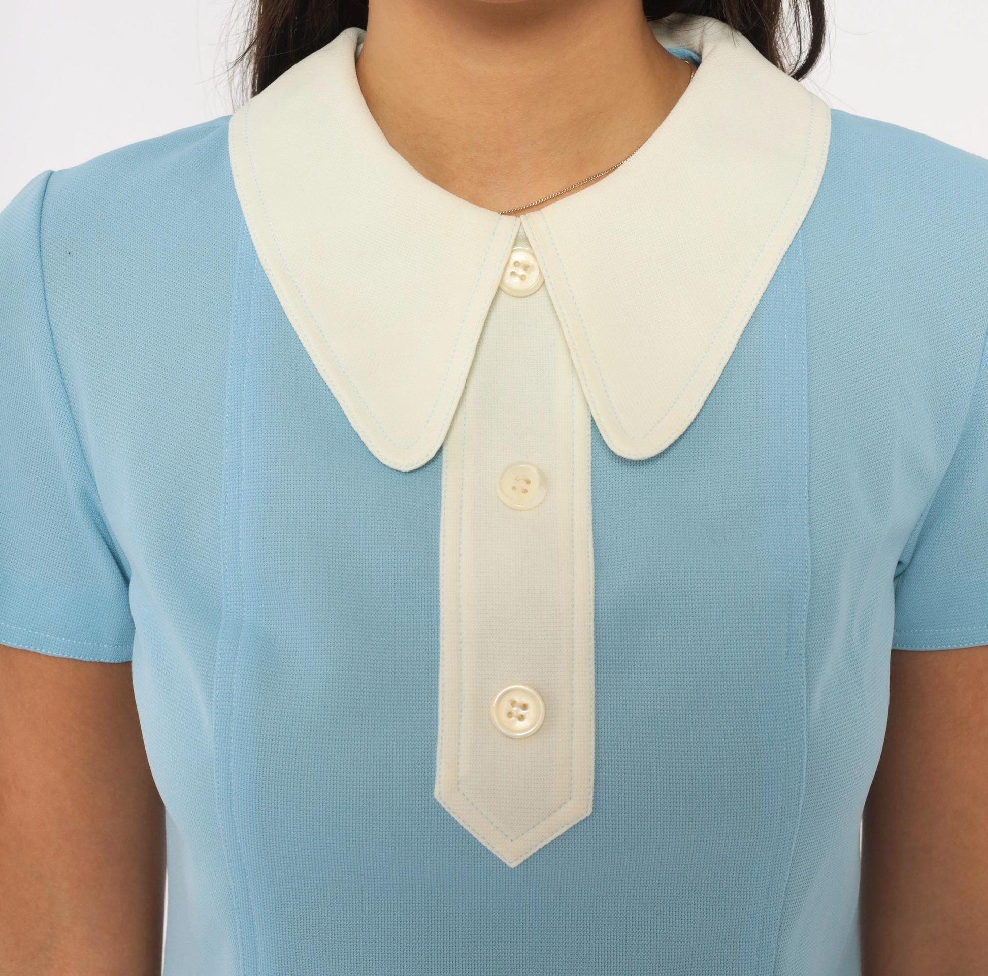 70s Unidress Sky Blue Peter Pan Collar Mini Shift Dress Small