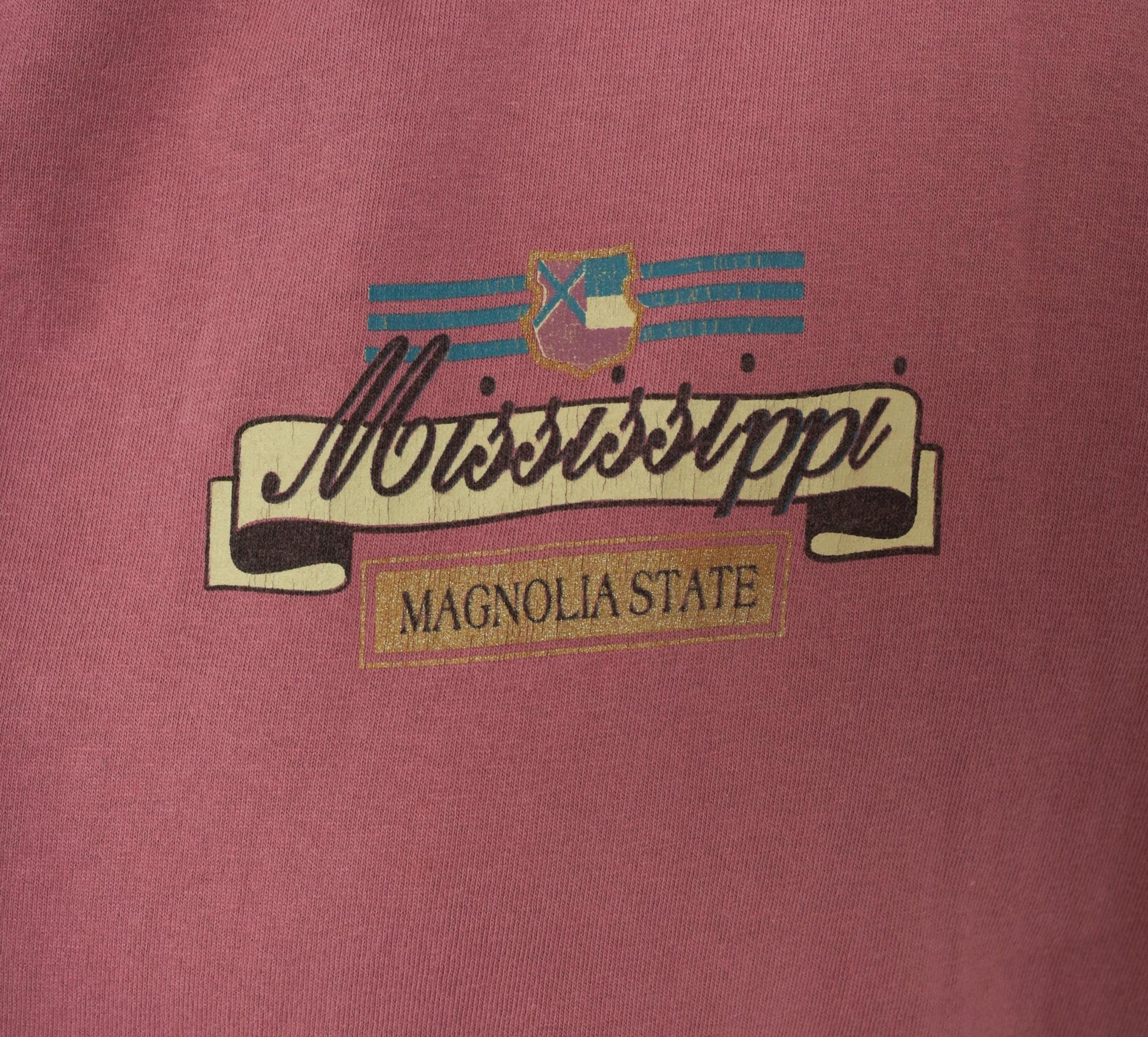90s Mississippi Magnolia State Color Block Tee Mauve Teal Cotton Extra Large