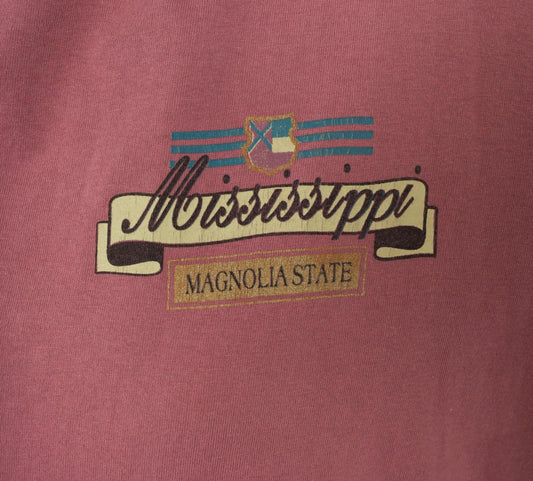 90s Mississippi Magnolia State Color Block Tee Mauve Teal Cotton Extra Large