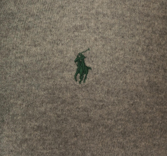 Y2K Ralph Lauren Grey Merino Wool V-Neck Sweater Distressed Large L