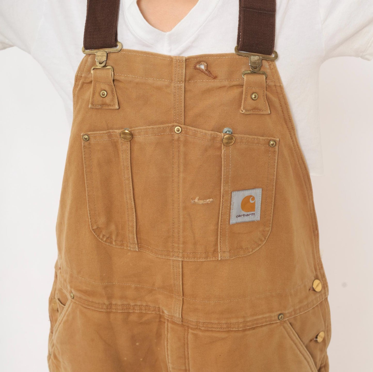 Carhartt Double Knee Bib Overalls Tan Duck Canvas Workwear Extra Large XL