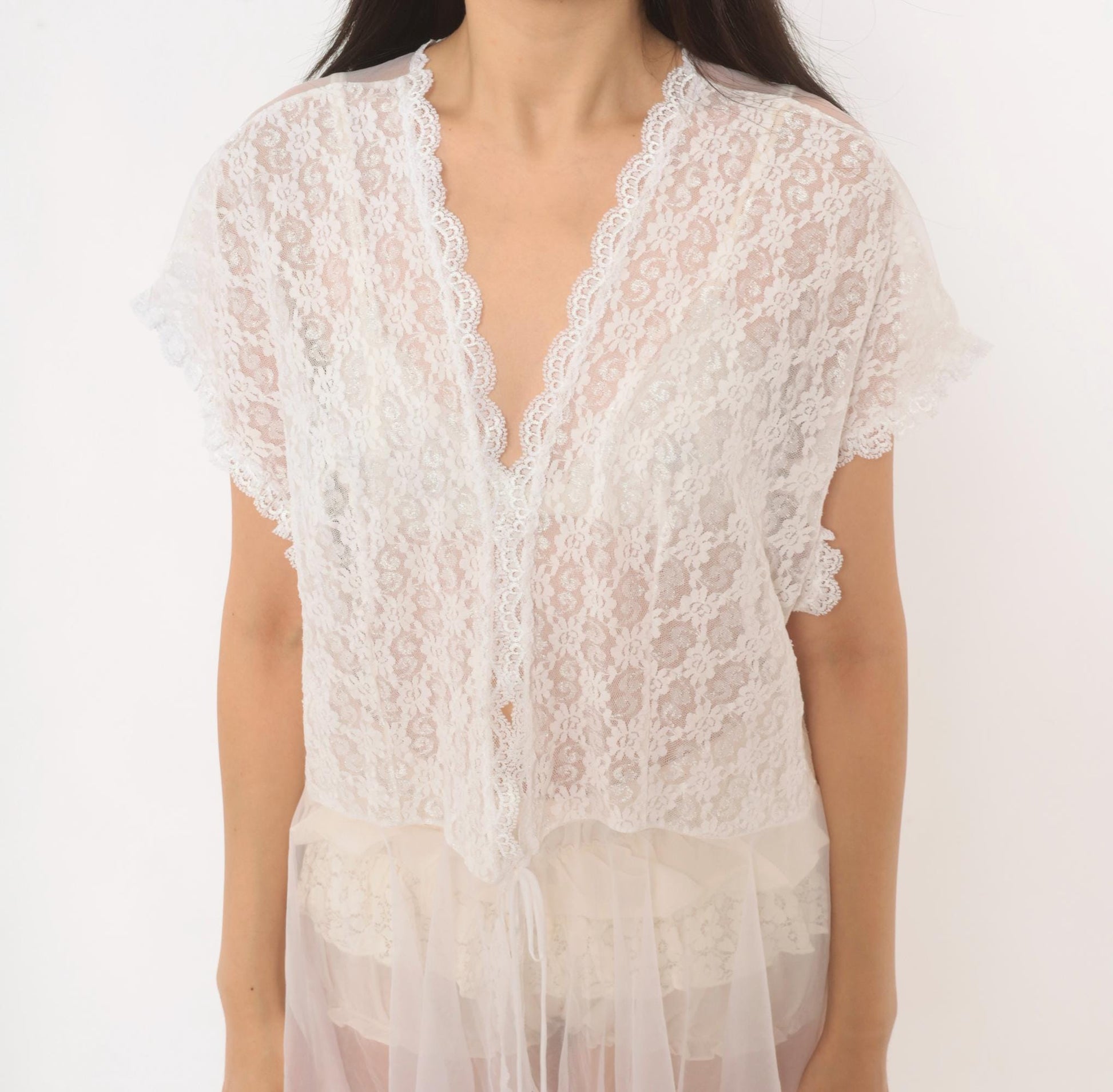 90s Delicates Woman White Lace Peignoir Robe Knee-Length Plus Size 2X
