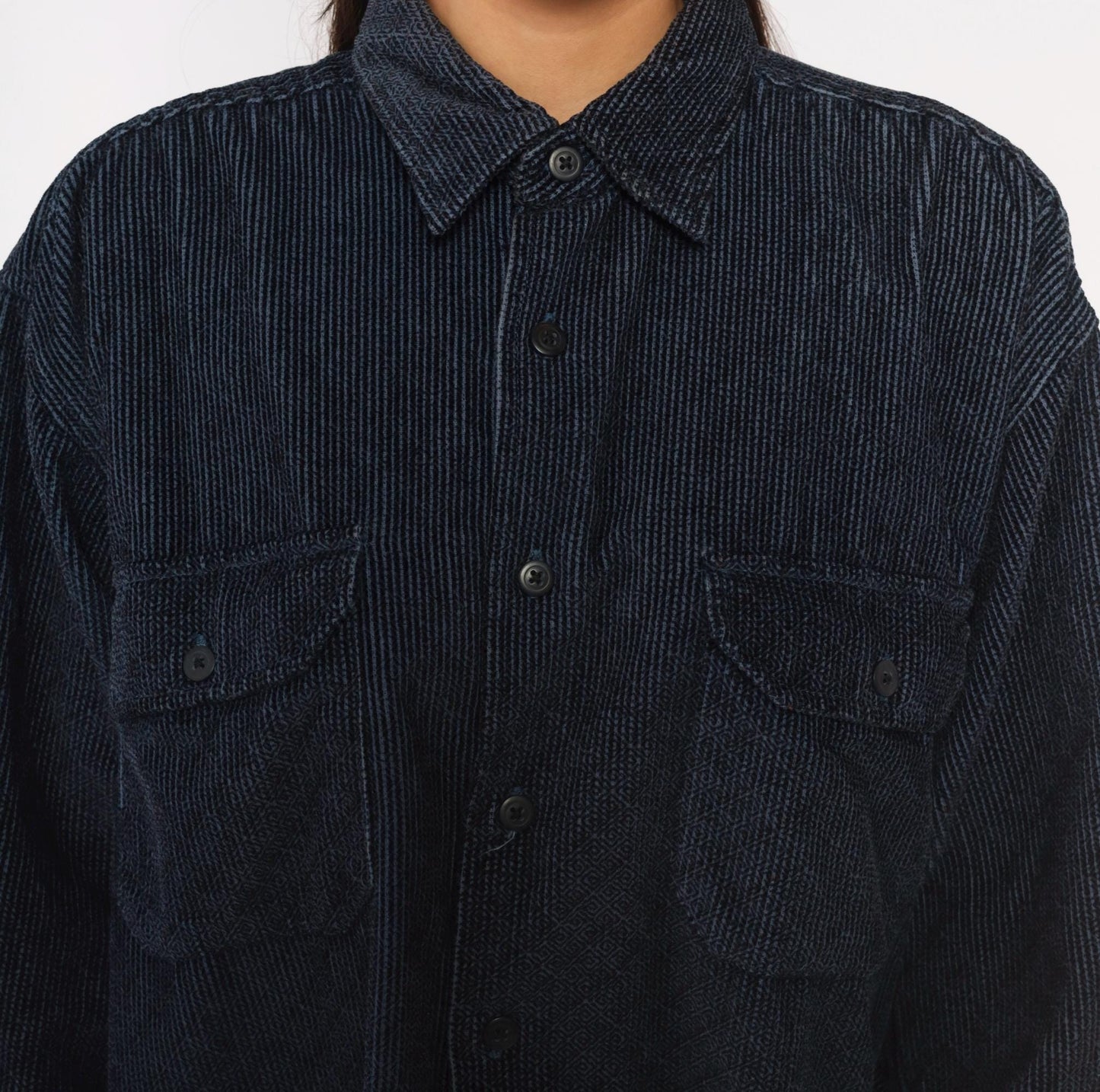 90s World Island Navy Corduroy Button-Up Shirt Cotton Large L