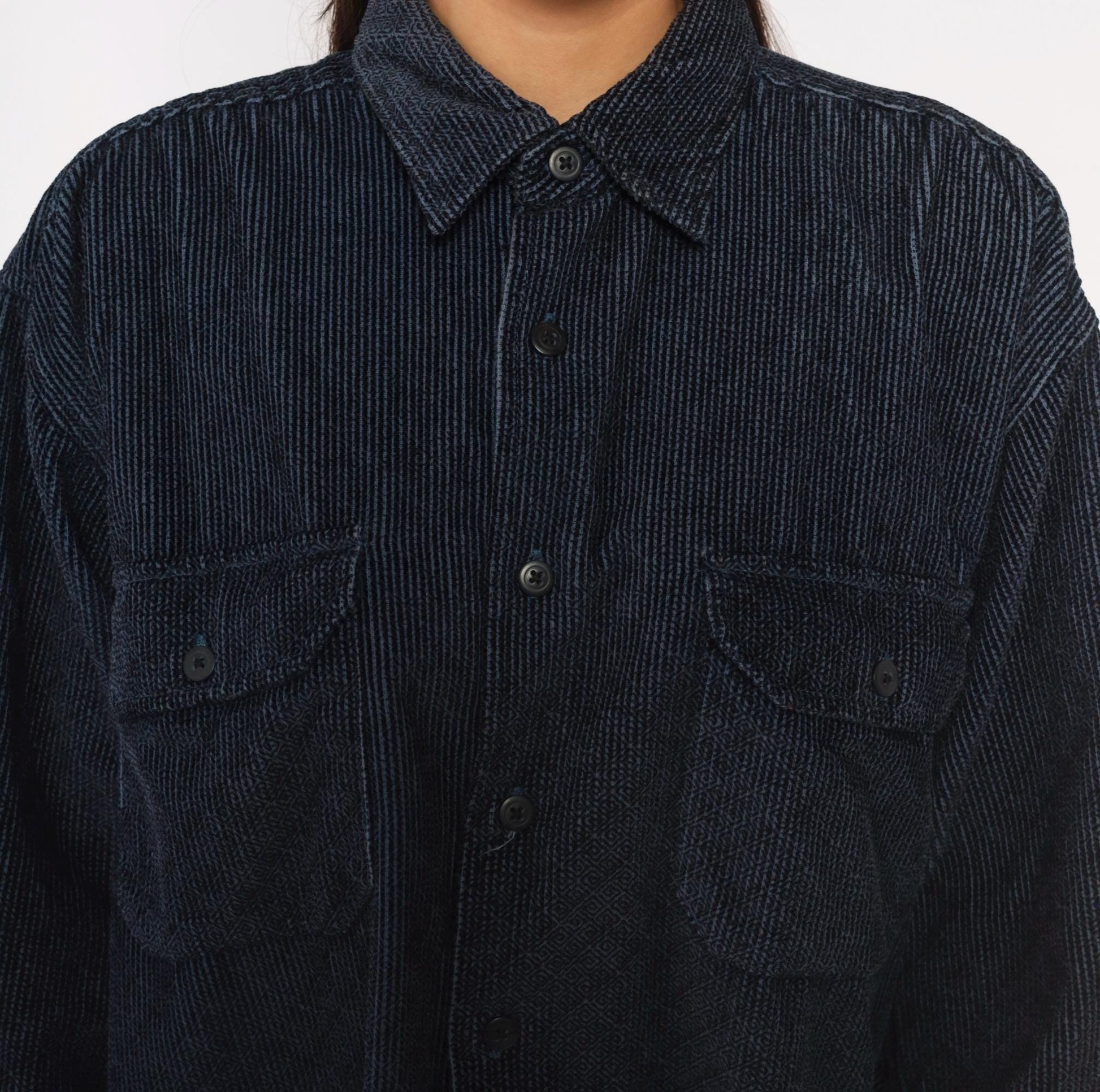 90s World Island Navy Corduroy Button-Up Shirt Cotton Large L