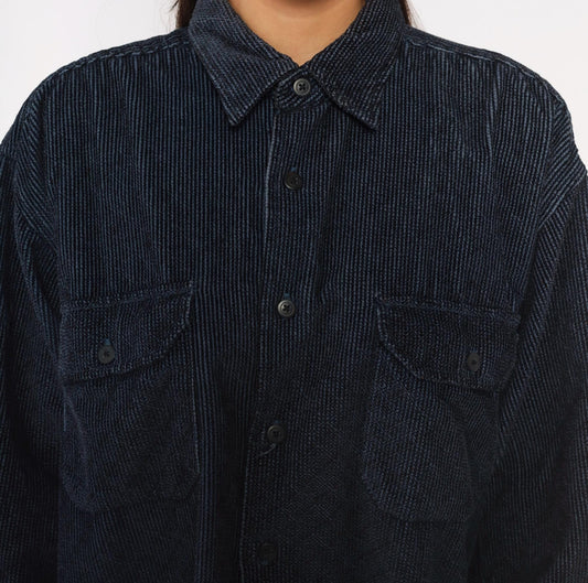 90s World Island Navy Corduroy Button-Up Shirt Cotton Large L