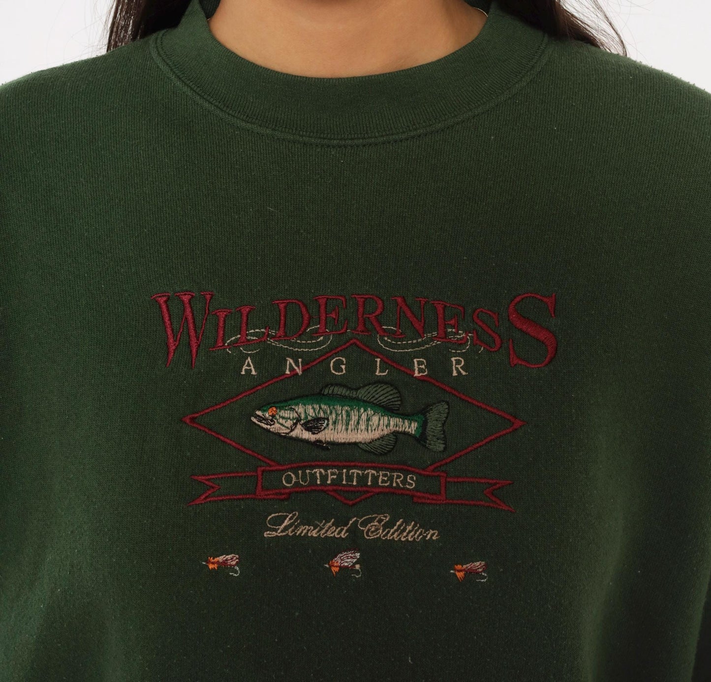 90s Tultex Wilderness Angler Embroidered Fish Sweatshirt Olive Green Large L