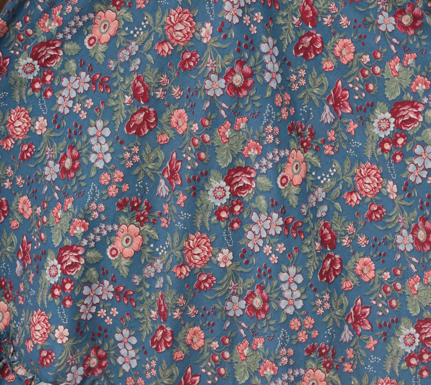 80s Dusty Blue Floral Circle Skirt Cotton Ruffled Lace Trim Small S