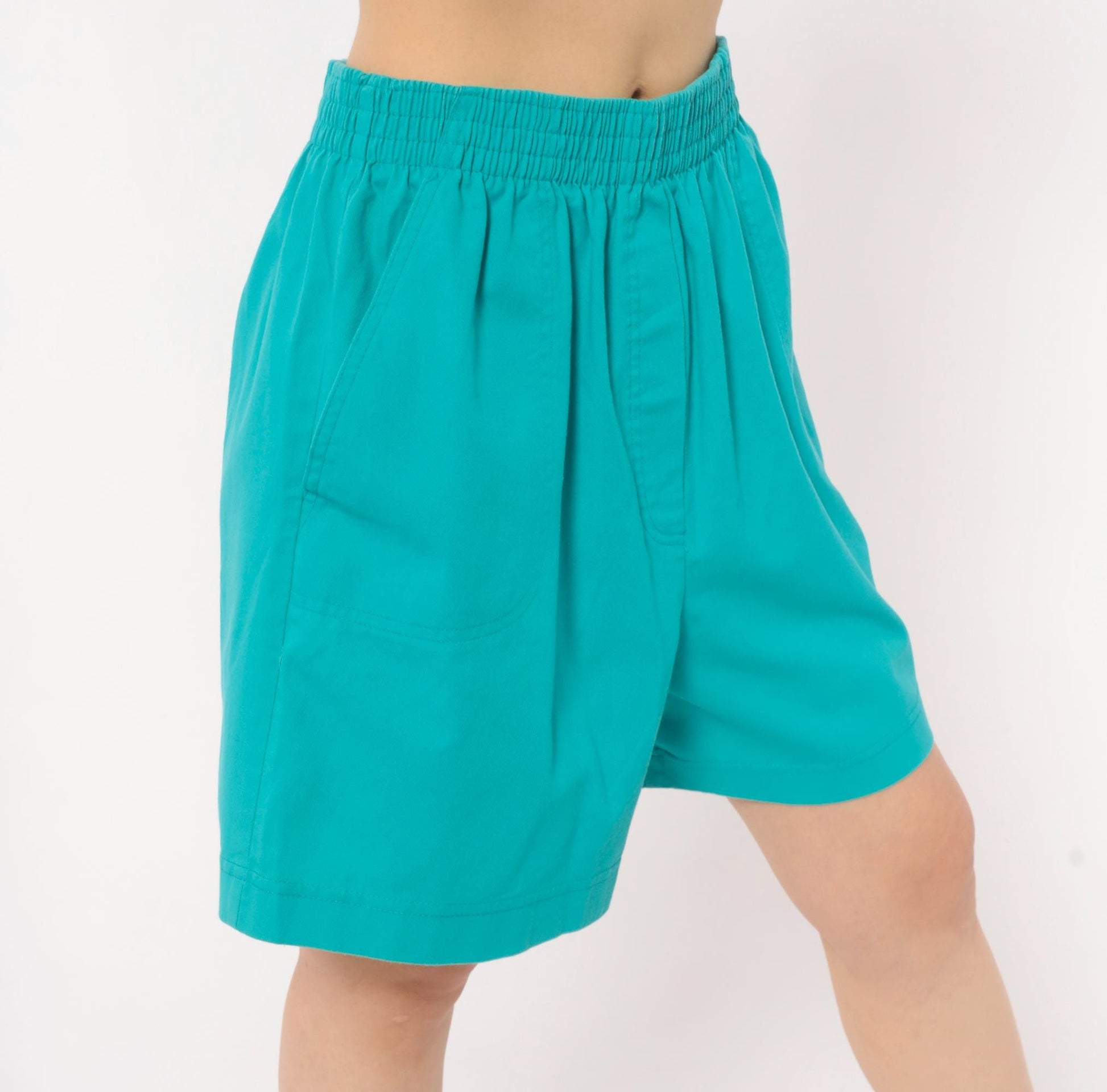 90s Cabin Creek Teal High Rise Shorts Wide Leg Cotton Elastic Waist Medium