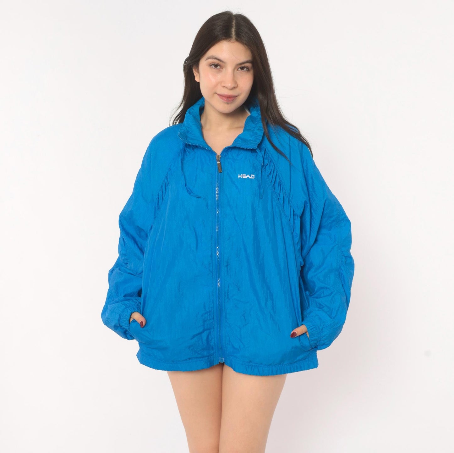 90s Head Windbreaker Cobalt Blue Nylon Zip Jacket Medium
