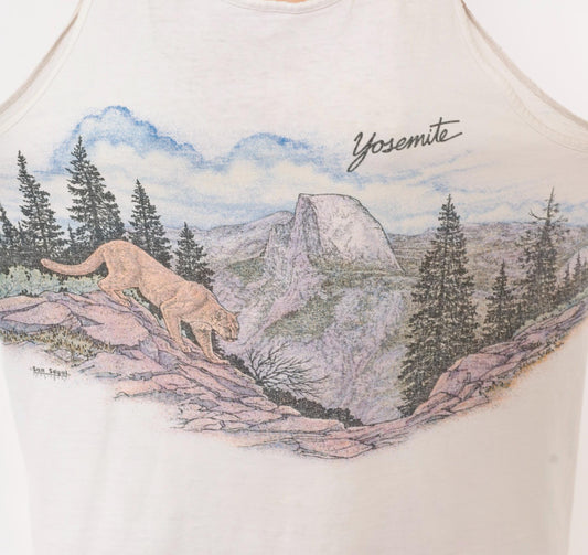 90s Yosemite Mountain Lion Tank Top White Graphic Nature Cotton Large L