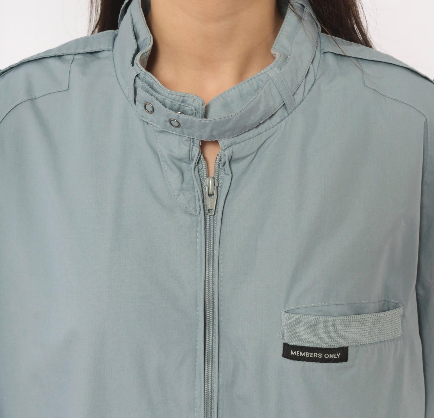80s Members Only Racer Jacket Grey Bomber Zip Snap Collar Extra Large XL