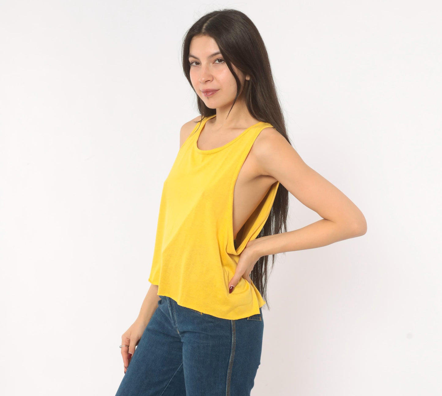90s Mustard Scoop Neck Tank Top Yellow Sleeveless Blouse Medium M