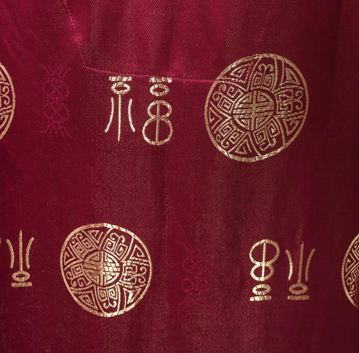 90s Magenta Satin Robe Gold Jacquard Medallion Kimono Maxi Duster Large L
