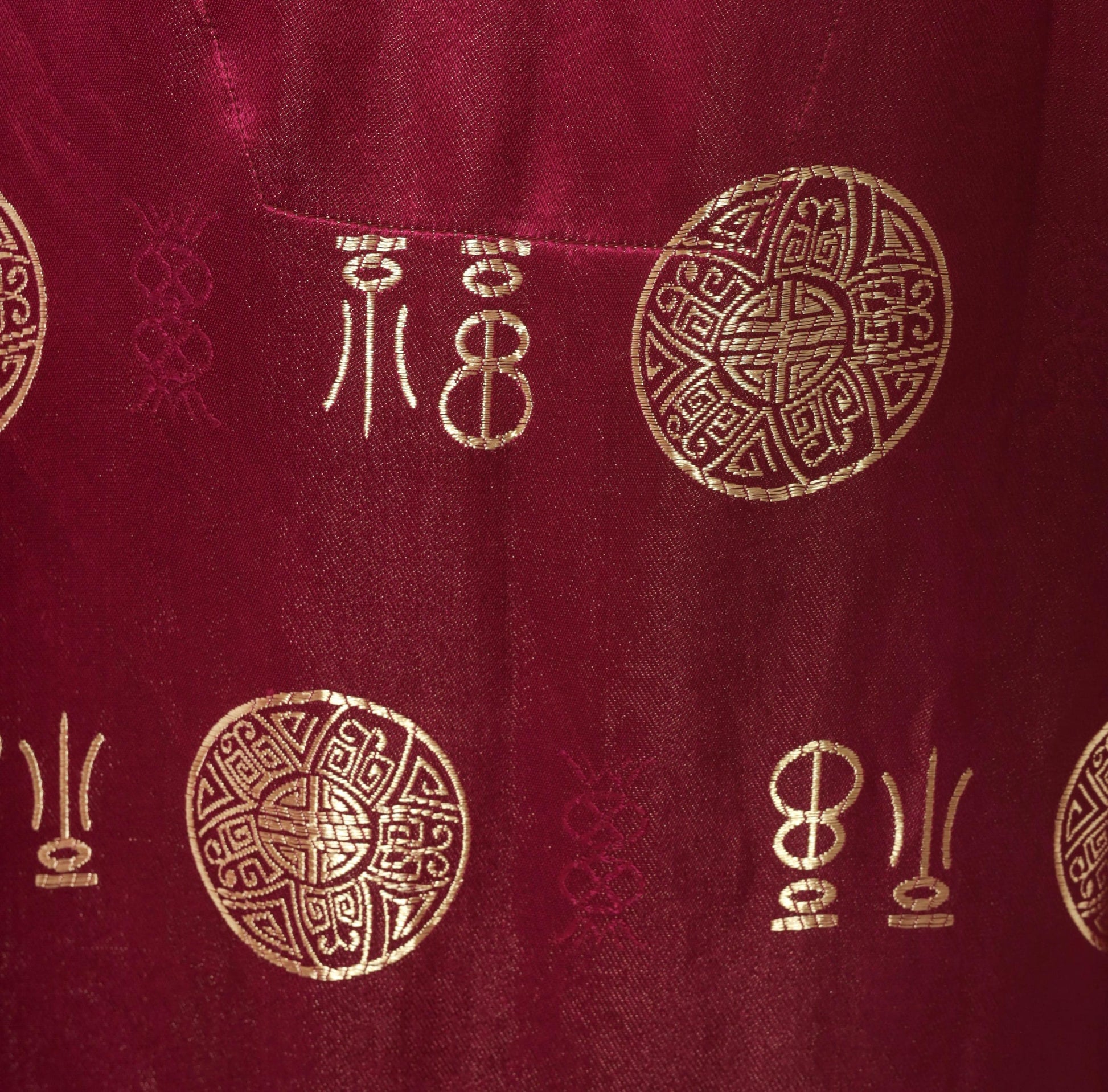 90s Magenta Satin Robe Gold Jacquard Medallion Kimono Maxi Duster Large L