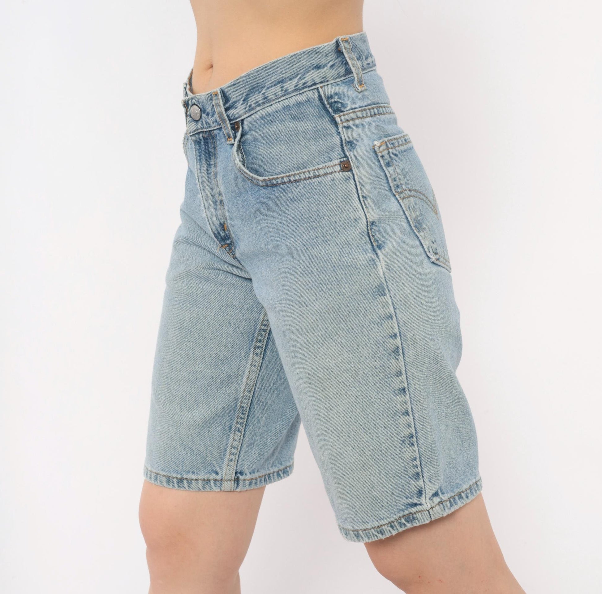 Levi's 570 Denim Shorts Light Wash High Rise Bermuda Y2K Small 27