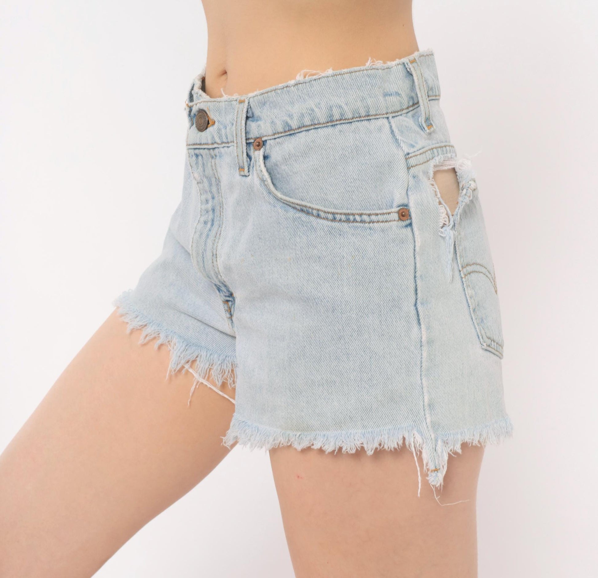 90s Levi's Cutoff Denim Shorts Light Wash High Rise Button Fly Small