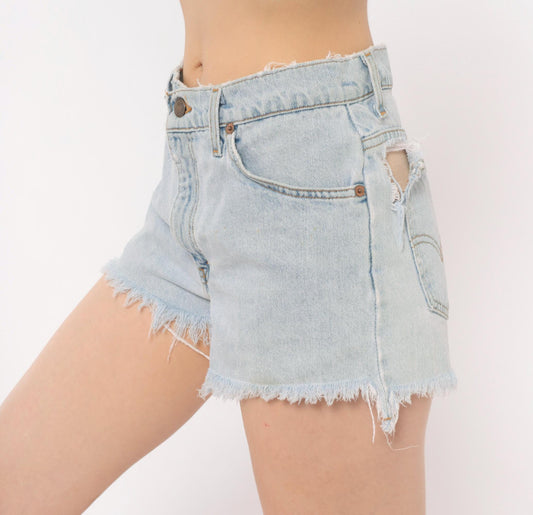90s Levi's Cutoff Denim Shorts Light Wash High Rise Button Fly Small