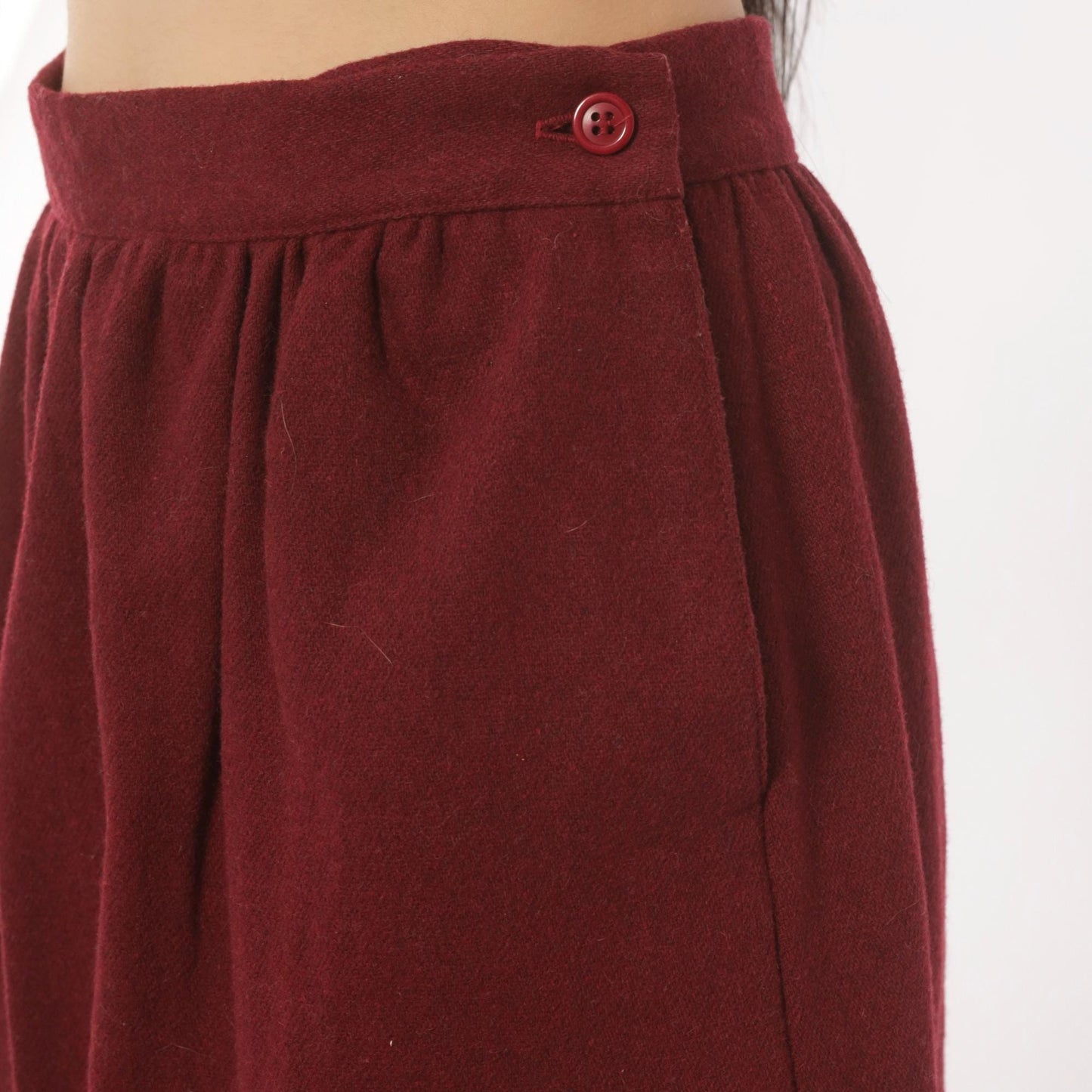 80s Sag Harbor Burgundy Wool A-Line Skirt Pleated Pockets Small