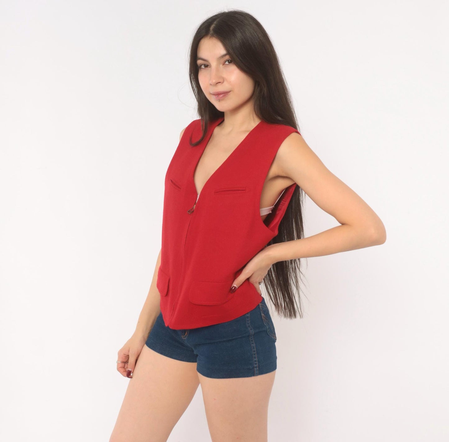 90s Wilderness Bound Liz Sport Red Wool Vest V Neck Zip Front Medium
